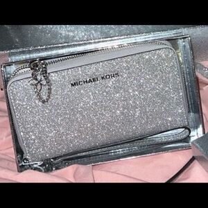 Michael Kors Silver Glitter Alex Wallet/Wristlet